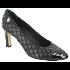 NIB Chanel Black Leather Quilted Cap Pumps
